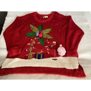 Womans Xl Red Christmas Sweater With Decorated  Palm Tree Great Design
